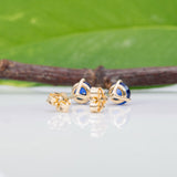 Blue Sapphire Stud Earrings in Solid 14K Gold | 3-Prong Round Solitaire Dainty Gemstone Earrings | Natural Sapphire Jewelry, 3mm 4mm 5mm 6mm