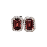 Red Garnet Stud Earrings w Earth Mined Diamonds in Solid 14k White Gold EM 6x4mm