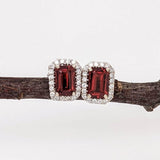 Red Garnet Stud Earrings w Earth Mined Diamonds in Solid 14k White Gold EM 6x4mm