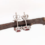 Red Garnet Stud Earrings w Earth Mined Diamonds in Solid 14k White Gold EM 6x4mm