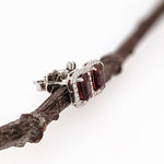 Red Garnet Stud Earrings w Earth Mined Diamonds in Solid 14k White Gold EM 6x4mm