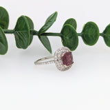 Statement Ruby Ring with a Double Halo of Diamonds
