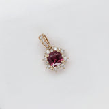 Rhodolite Pendant w Earth Mined Diamonds in Solid 14K Yellow Gold | Cushion cut 6mm | January Birthstone