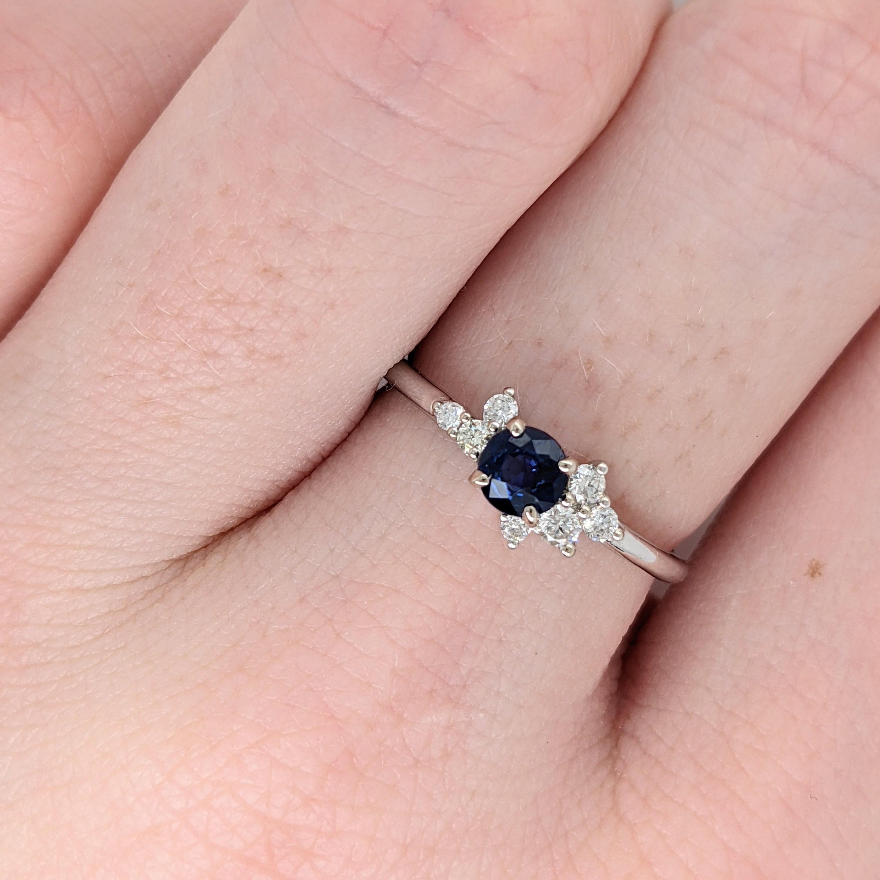 Dainty Ceylon Sapphire Ring w Earth Mined Diamonds in Solid 14K Gold Round 4mm