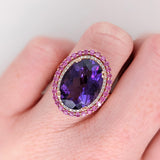7ct Royal Purple Amethyst Ring w Pink Sapphires & Earth Mined Diamonds in Solid 14K Rose Gold 11x8mm