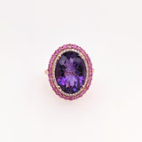 7ct Royal Purple Amethyst Ring w Pink Sapphires & Earth Mined Diamonds in Solid 14K Rose Gold 11x8mm