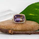 6.38ct Ametrine Ring w Earth Mined Diamonds in Solid 14K Gold | Cushion 14x10mm