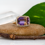 6.38ct Ametrine Ring w Earth Mined Diamonds in Solid 14K Gold | Cushion 14x10mm