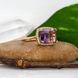 6.38ct Ametrine Ring w Earth Mined Diamonds in Solid 14K Gold | Cushion 14x10mm