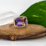 6.38ct Ametrine Ring w Earth Mined Diamonds in Solid 14K Gold | Cushion 14x10mm