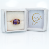 6.38ct Ametrine Ring w Earth Mined Diamonds in Solid 14K Gold | Cushion 14x10mm