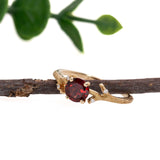 Garnet Ring w Earth Mined Diamonds in Solid 14K Solid Gold | Round 6mm