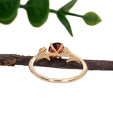 Garnet Ring w Earth Mined Diamonds in Solid 14K Solid Gold | Round 6mm
