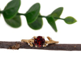 Garnet Ring w Earth Mined Diamonds in Solid 14K Solid Gold | Round 6mm