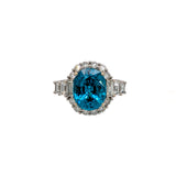 6ct Blue Zircon Ring w Earth Mined Diamonds in Solid 14k White Gold | Oval 10.5x8mm | December Birthstone