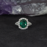 3ct Dazzling Emerald Ring w Earth Mined Diamonds in Solid 14k White Gold | Oval 11x9mm | Statement Ring | May Birthstone