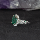 3ct Dazzling Emerald Ring w Earth Mined Diamonds in Solid 14k White Gold | Oval 11x9mm | Statement Ring | May Birthstone