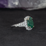 3ct Dazzling Emerald Ring w Earth Mined Diamonds in Solid 14k White Gold | Oval 11x9mm | Statement Ring | May Birthstone