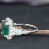 3ct Dazzling Emerald Ring w Earth Mined Diamonds in Solid 14k White Gold | Oval 11x9mm | Statement Ring | May Birthstone