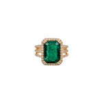 helena 4.8ct emerald diamond halo ring with triple split shank