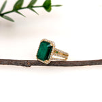 helena 4.8ct emerald diamond halo ring with triple split shank