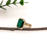 helena 4.8ct emerald diamond halo ring with triple split shank