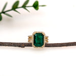 helena 4.8ct emerald diamond halo ring with triple split shank