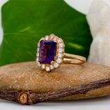3.1ct Amethyst Ring w Earth Mined Diamonds in Solid 14K Yellow Gold EM 11x8mm