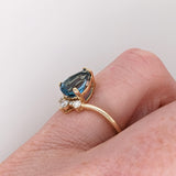 2ct London Topaz Ring w Earth Mined Diamonds in Solid 14k Yellow Gold Pear Shape 9x7mm