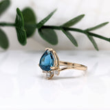 2ct London Topaz Ring w Earth Mined Diamonds in Solid 14k Yellow Gold Pear Shape 9x7mm