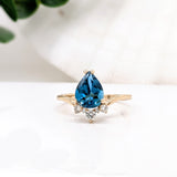 2ct London Topaz Ring w Earth Mined Diamonds in Solid 14k Yellow Gold Pear Shape 9x7mm