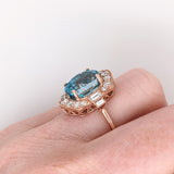 9.4ct Blue Zircon Ring w Earth Mined Diamonds in Solid 14K Rose Gold Oval 12x10mm