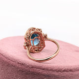 9.4ct Blue Zircon Ring w Earth Mined Diamonds in Solid 14K Rose Gold Oval 12x10mm