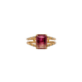 2ct Bicolor Tourmaline Ring w Earth Mined Diamonds in Solid 14K Yellow Gold | Emerald cut 9x6mm