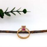 2ct Bicolor Tourmaline Ring w Earth Mined Diamonds in Solid 14K Yellow Gold | Emerald cut 9x6mm