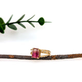 2ct Bicolor Tourmaline Ring w Earth Mined Diamonds in Solid 14K Yellow Gold | Emerald cut 9x6mm