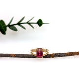 2ct Bicolor Tourmaline Ring w Earth Mined Diamonds in Solid 14K Yellow Gold | Emerald cut 9x6mm