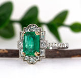 1.8ct Colombian Emerald Ring w Natural Diamond Accents in 14K Gold | EM 9x6mm