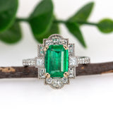 1.8ct Colombian Emerald Ring w Natural Diamond Accents in 14K Gold | EM 9x6mm