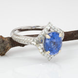 2.8ct Ceylon Sapphire Ring w Earth Mined Diamonds in Solid 14k Gold Oval 9x7mm
