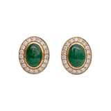Emerald Stud Earrings w Earth Mined Diamonds in Solid 14K Yellow Gold | Oval 8x6mm