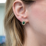 Emerald Stud Earrings w Earth Mined Diamonds in Solid 14K Yellow Gold | Oval 8x6mm