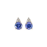 Tanzanite and Diamond Earring Studs in 14K White Gold |  Round 4mm