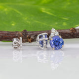 Tanzanite and Diamond Earring Studs in 14K White Gold |  Round 4mm
