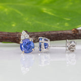 Tanzanite and Diamond Earring Studs in 14K White Gold |  Round 4mm