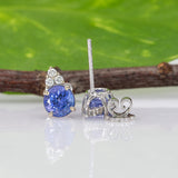 Tanzanite and Diamond Earring Studs in 14K White Gold |  Round 4mm