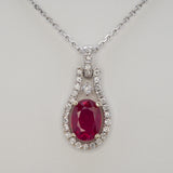 Elegant Ruby Pendant with Diamond Accents in Solid 14K Gold | Oval Earth-Mined Ruby Necklace for Women