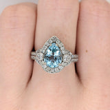 1.6ct Santa Maria Aquamarine Ring w Natural Diamonds in Solid 14K White Gold | Pear Shape 10x7mm | March Birthstone