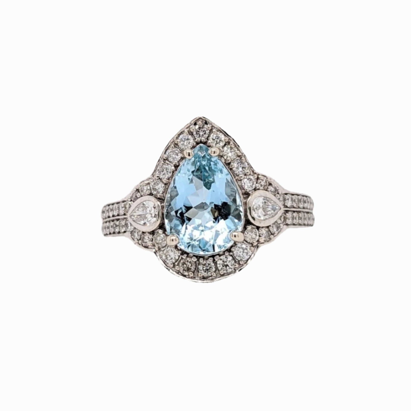 1.6ct Santa Maria Aquamarine Ring w Natural Diamonds in Solid 14K White Gold