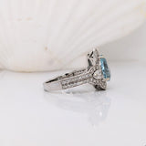 1.6ct Santa Maria Aquamarine Ring w Natural Diamonds in Solid 14K White Gold | Pear Shape 10x7mm | March Birthstone